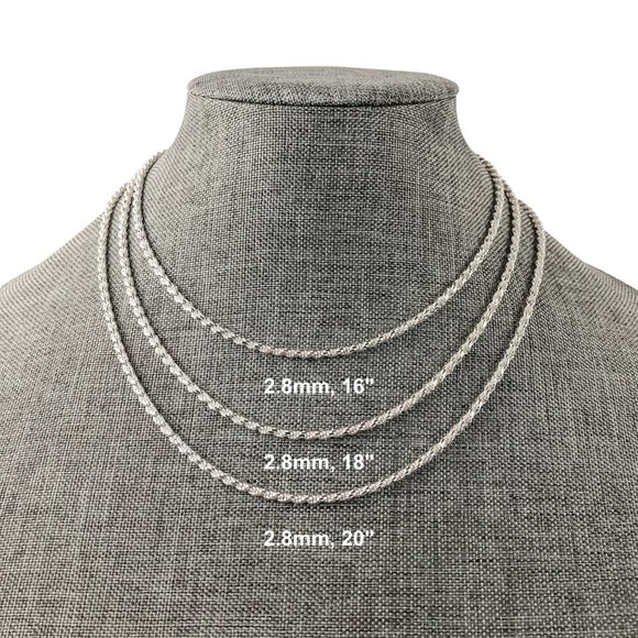 Stylish Rope Chain Sterling Silver Made in Italy 925 Rope Chain – Width 2.8mm - Picture 3 of 8